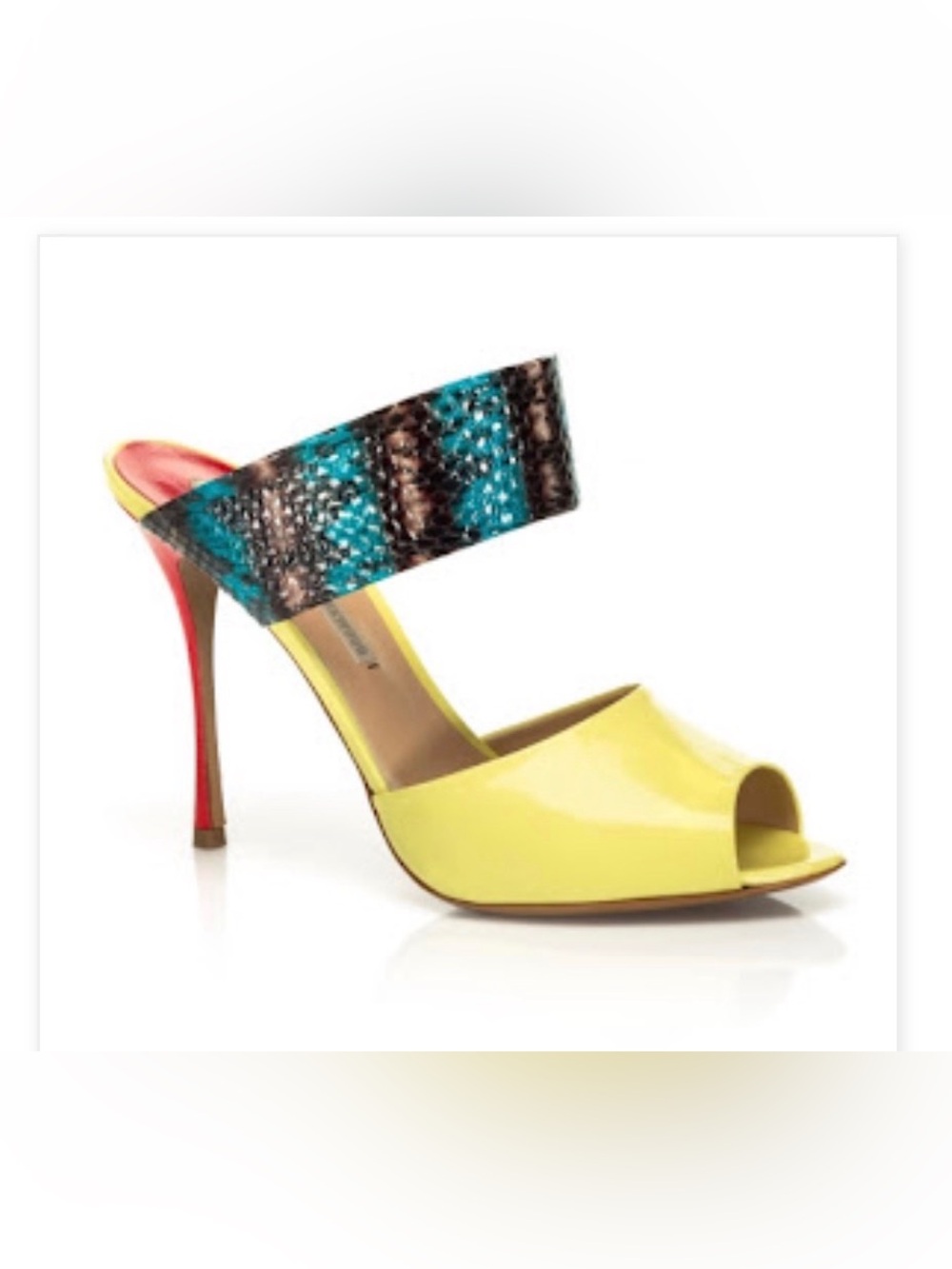 NICHOLAS KIRKWOOD 2013 Butter Yellow & Red Heels w/ Blue & Black Snakeskin Strap